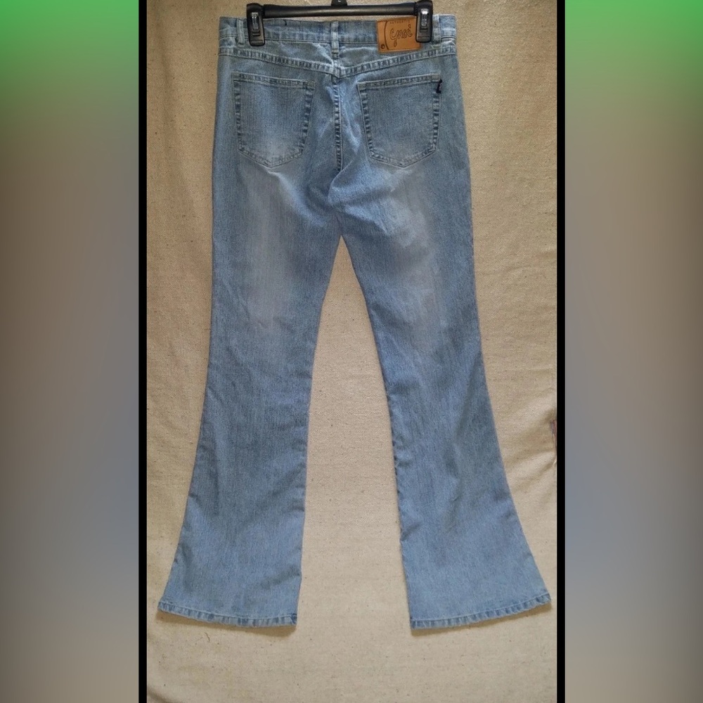 Vintage Y2K YAGI Cut Outs Holes Women’s Denim Jeans Distressed Flare Bell 32x34 - Picture 2 of 8